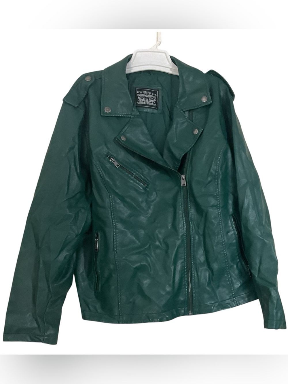 Levi’s Women’s Size 3X Green Faux Leather Moto Biker Jacket Zip Pockets